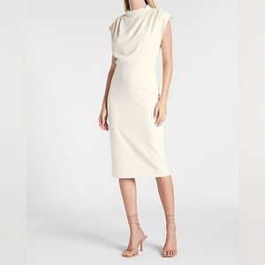 NWT Express Off White Draped Sleeve Mock Neck Sheath Dress Size S